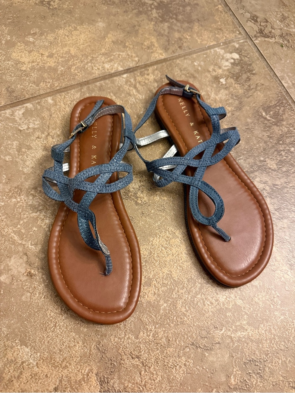 Kelly & Katie Denim Blue Braided Strap Sandals with Brown Footbed